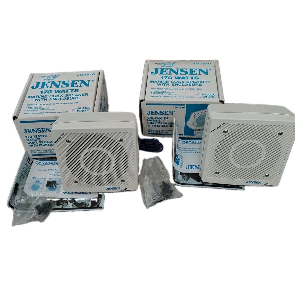 2 Jensen JM1610 Marine Coax Speakers w/Enclosure White 170 Watt VTG 1990 Boat